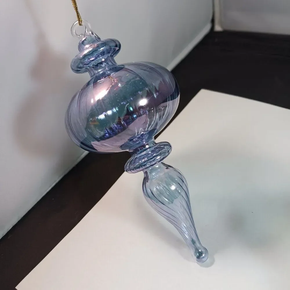 Vintage Blown Swirl Bubble Glass Blue Green Christmas Tree Ornament